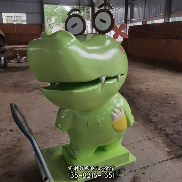 動物園卡通公仔玻璃鋼彩繪鱷魚雕塑（5）