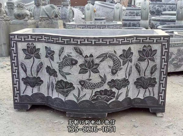 仿古圓形青石魚(yú)缸庭院流水?dāng)[件石缸（2）