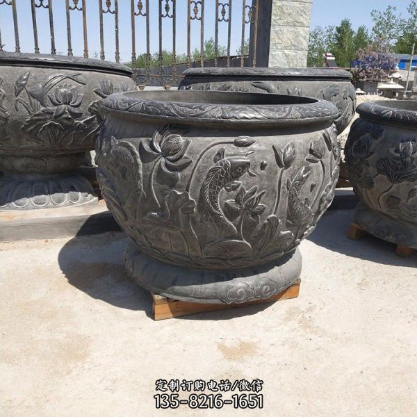 仿古圓形青石魚(yú)缸庭院流水?dāng)[件石缸（4）