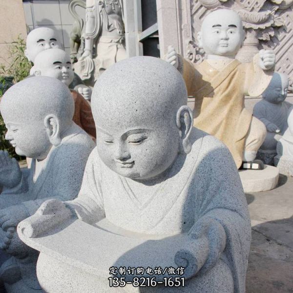 佛堂寺院擺放砂石雕刻掃地僧雕像 （3）