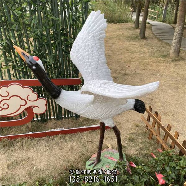 公園草坪擺放玻璃鋼仿真火烈鳥仙鶴動物雕塑（4）