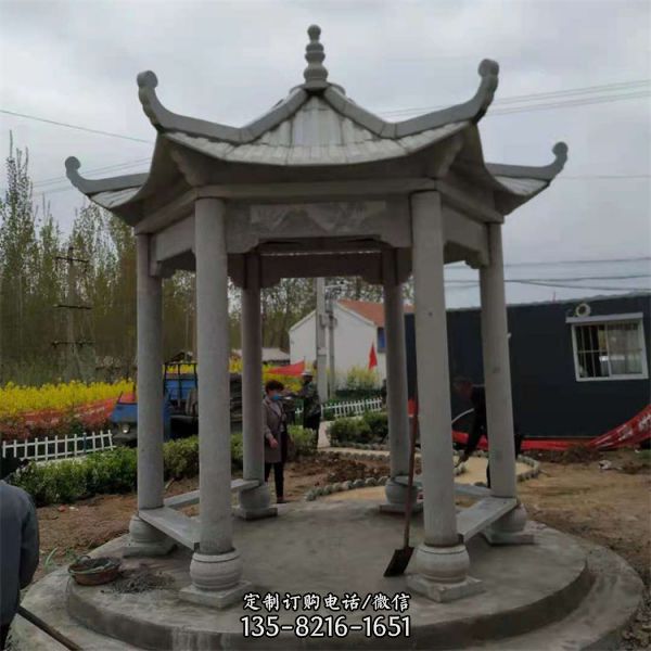 別墅小區(qū)大理石石雕六角涼亭雕塑（2）