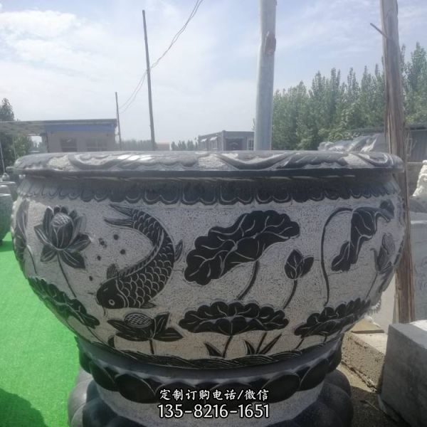 仿古石雕花盆圓形魚缸復古庭院流水石缸（4）