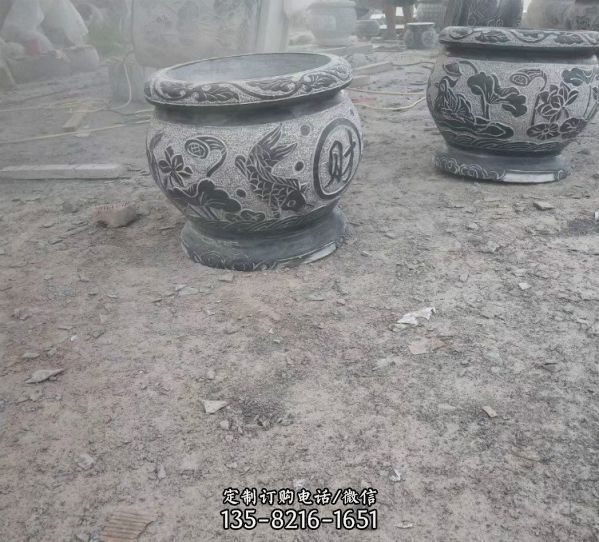 花園仿古青石雕花石缸花盆景觀裝飾造型 （2）