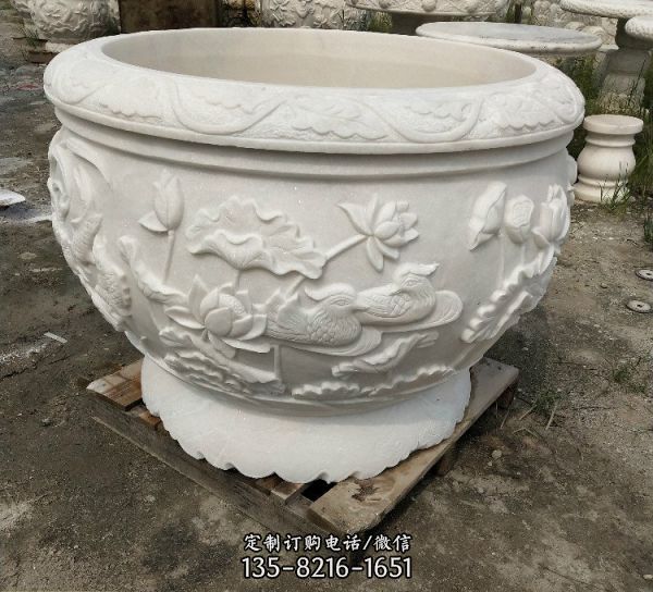 花園仿古青石雕花石缸花盆景觀裝飾造型 （1）