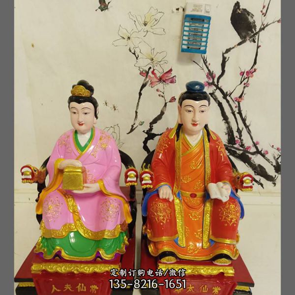 寺廟供奉彩衣黃三太爺黃三太奶樹脂佛像雕塑（4）