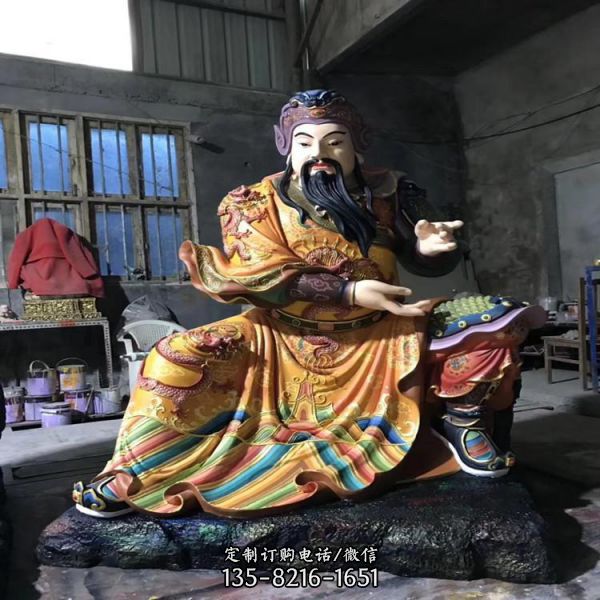佛堂寺廟玻璃鋼三世佛彩繪貼金佛像（3）