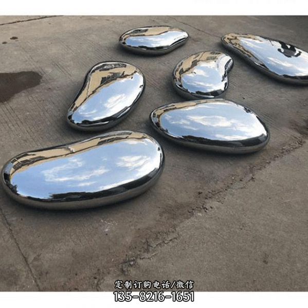 鏡面不銹鋼幾何造型鵝卵石雕塑金屬異形石頭雕塑（2）