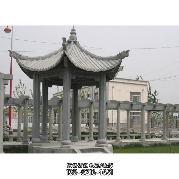 戶外公園大理石砂石石雕休閑乘涼六角涼亭雕塑