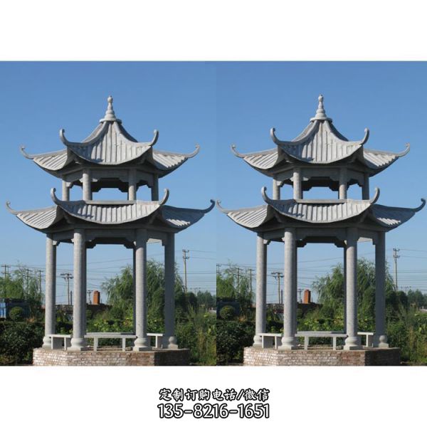 村莊園林戶外青石仿古建休閑石亭子雕塑擺件 