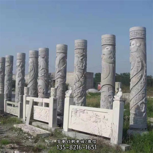 景區青石仿古石雕龍柱雕塑（1）