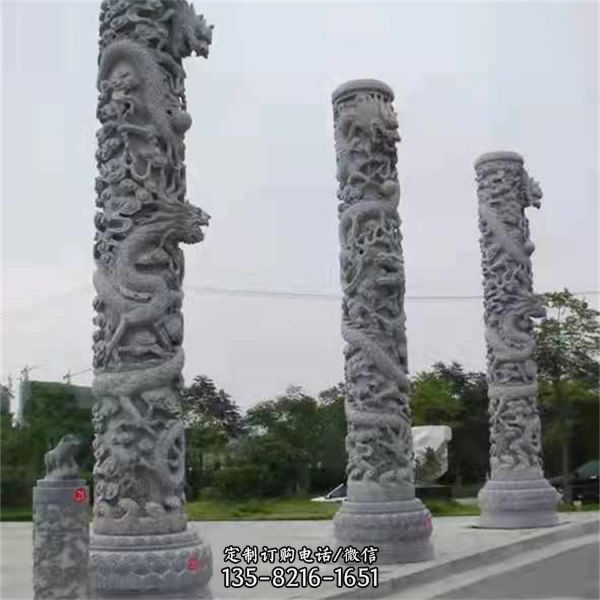 景區青石仿古石雕龍柱雕塑（4）