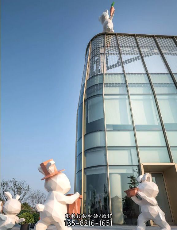 城市街道主題玻璃鋼噴漆抽象動物雕塑擺件（3）