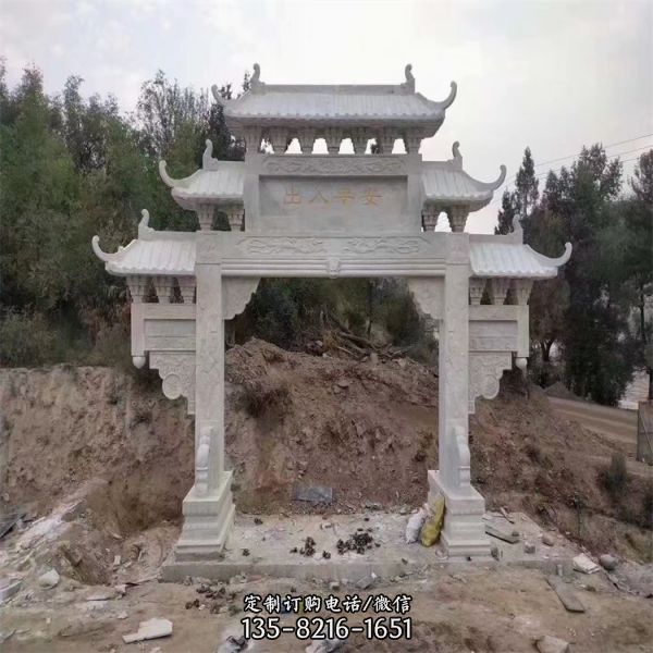 大理石仿古做舊石雕牌坊園林景觀擺件 （2）