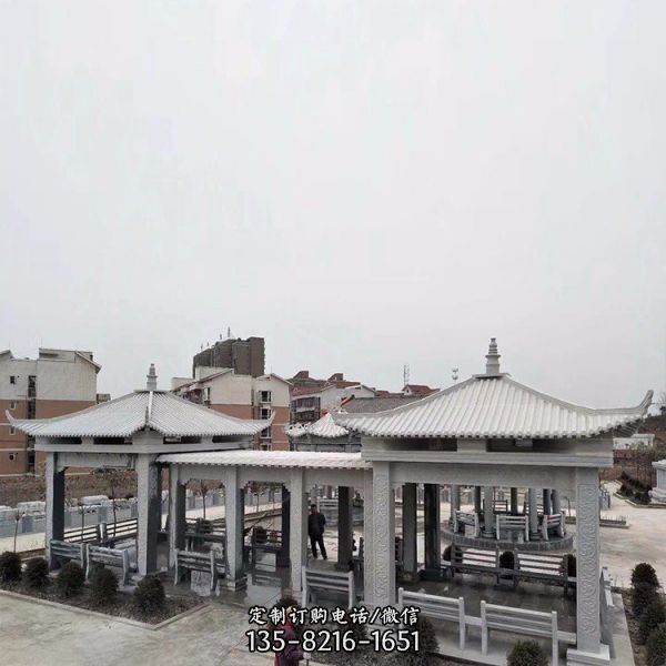 公園景區大理石石雕六角涼亭雕塑（4）