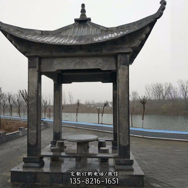 公園景區大理石石雕六角涼亭雕塑（5）