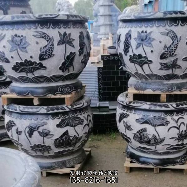 庭院養魚石雕仿古青石魚缸雕塑（1）