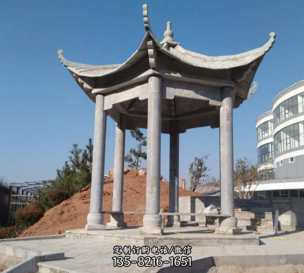 戶外公園仿古做舊晚霞紅復(fù)古石雕涼亭 （2）