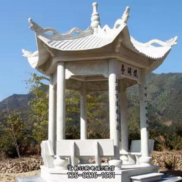 戶外公園大理石石雕雙層六角涼亭雕塑（4）