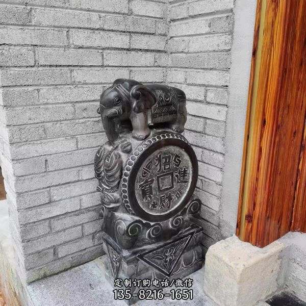 仿古青石雕室外門墩大象抱鼓石擺件雕塑（1）