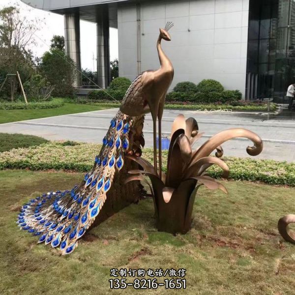 鳳凰不銹鋼雕塑孔雀主題水景工藝品擺件（2）