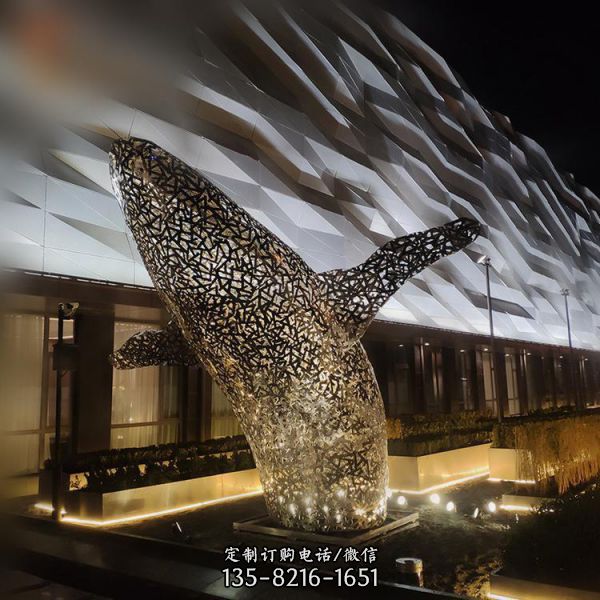 大型不銹鋼鯨魚鯤魚定制鏤空海豚擺件售樓部戶外商場水景擺件（2）