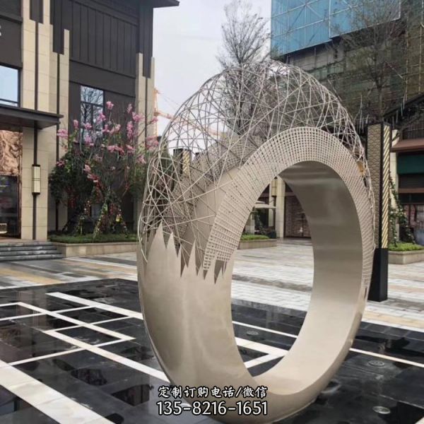 不銹鋼鏤空圓環(huán)雕塑商業(yè)街小區(qū)水景擺件（1）