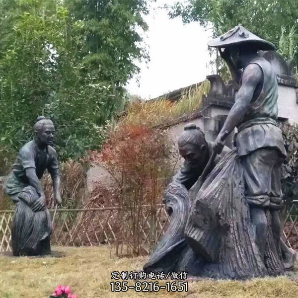  民俗耕田農業擺件玻璃鋼仿銅人物景觀雕塑  農民豐收主題雕塑（5）