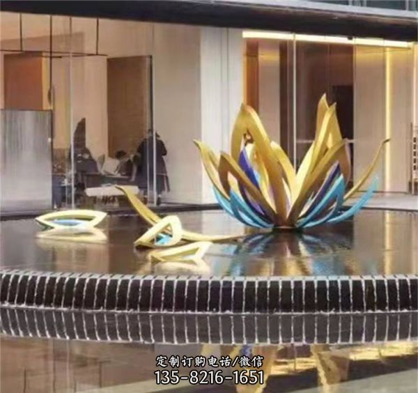 不銹鋼發光抽象荷花噴泉水景酒店園林擺件（2）