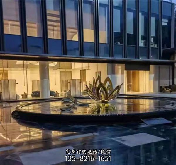 不銹鋼發光抽象荷花噴泉水景酒店園林擺件（5）