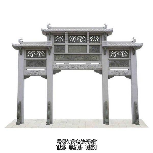 仿古做舊戶外村口大型牌坊雕塑