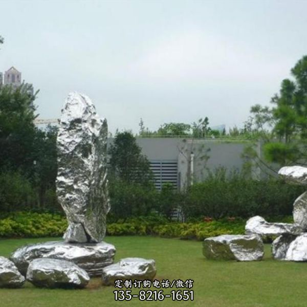 會所擺放不銹鋼抽象鏤空假山水景雕塑 （2）