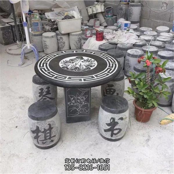 大理石石雕花紋石桌石凳雕塑