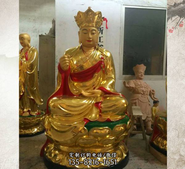 寺廟室內供奉地藏菩薩樹脂貼金佛像雕塑（4）