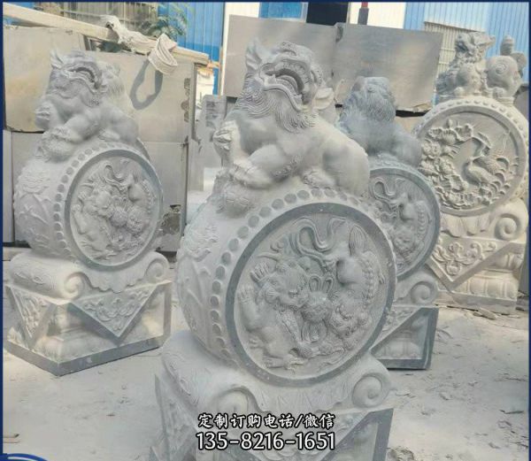 青石古建做舊門口抱鼓石門墩擺件（3）