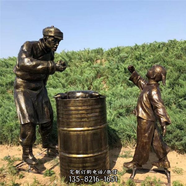公園草坪擺放玻璃鋼仿銅農耕民俗人物雕像 （3）