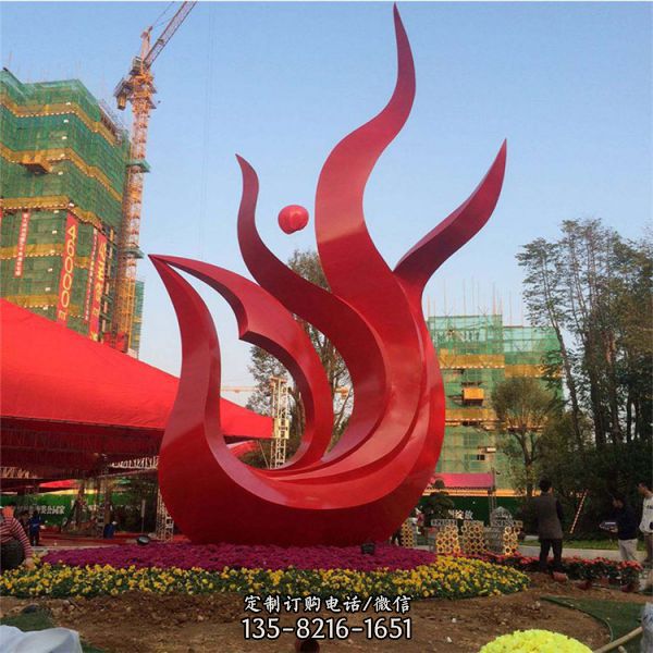 大型廣場不銹鋼抽象彩繪鳳凰形象文化宣傳雕塑  （2）