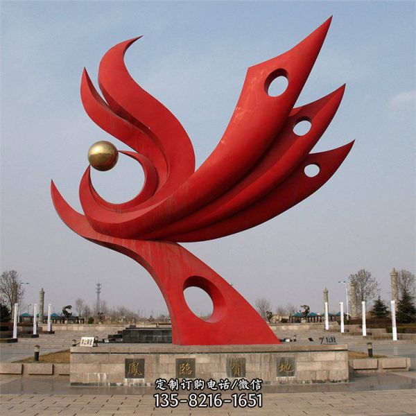 大型廣場不銹鋼抽象彩繪鳳凰形象文化宣傳雕塑  （1）