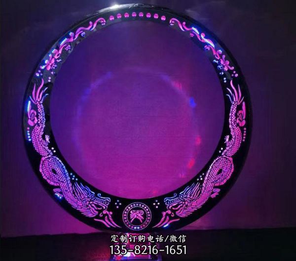 景區廣場大型不銹鋼鏤空花紋發光圓環擺件雕塑（5）
