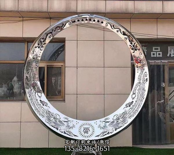 景區廣場大型不銹鋼鏤空花紋發光圓環擺件雕塑（1）