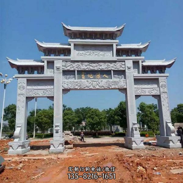 景區(qū)村口擺放青石仿古建筑簡易門樓牌坊雕塑擺件（3）
