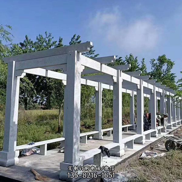 小區(qū)公園擺放雙層仿古六角石涼亭雕塑（2）