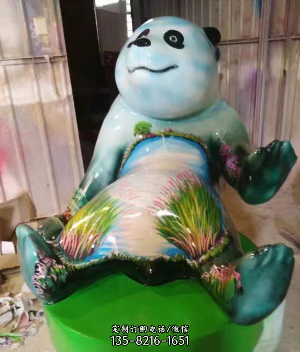 玻璃鋼彩繪創意熊貓雕塑商場室內裝飾小品