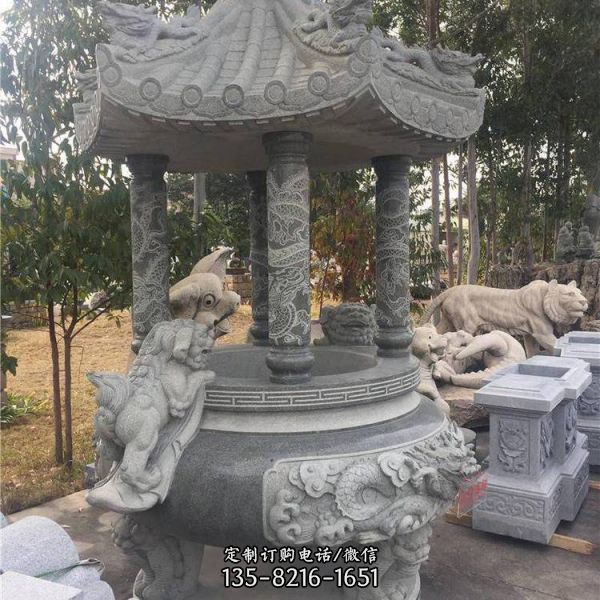 寺院戶外擺放花崗巖石雕香爐雕塑（3）