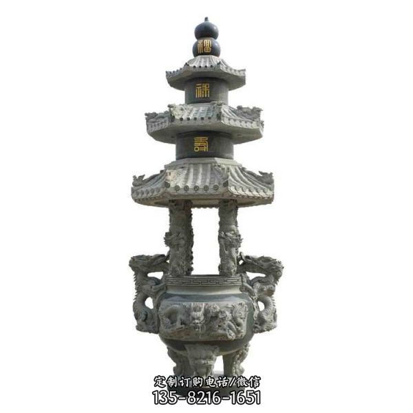 寺院戶外擺放花崗巖石雕香爐雕塑（4）