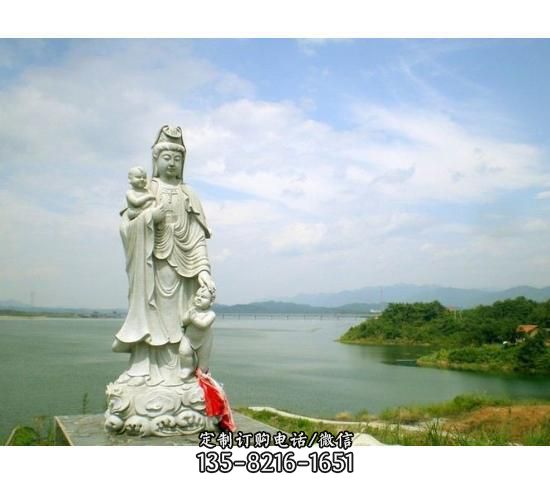 寺廟廣場戶外擺放漢白玉觀音佛像雕塑（3）