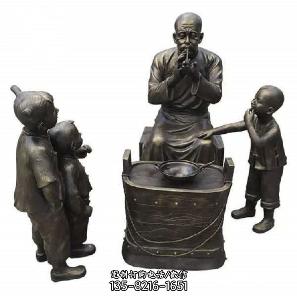 商業(yè)街老人小孩捏糖人的玻璃鋼仿銅人物雕塑小品裝飾擺件 （5）