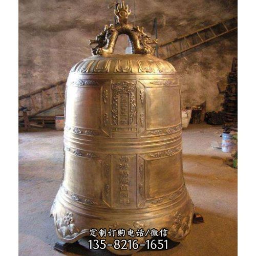 景區寺院擺放黃銅鑄造大型口徑1米銅鐘掛件（3）