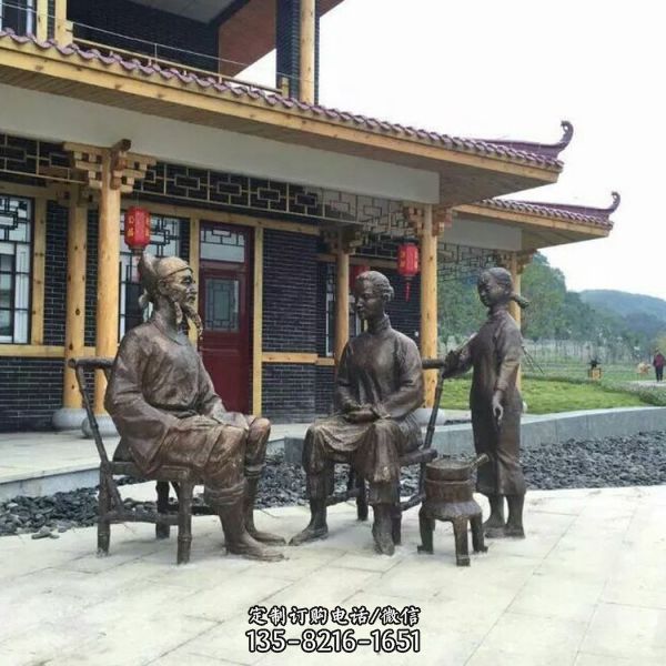 古鎮街頭擺放鑄銅民俗人物景觀雕像（3）