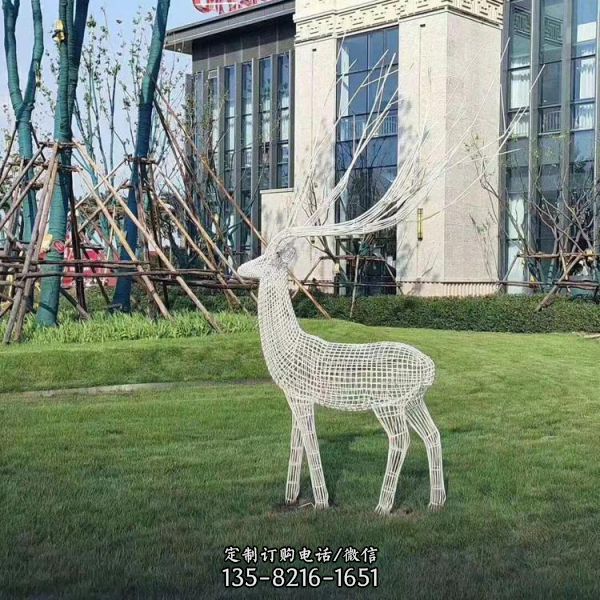 不銹鋼綠地景觀動物小品擺件鐵藝鏤空抽象梅花鹿雕塑 （2）